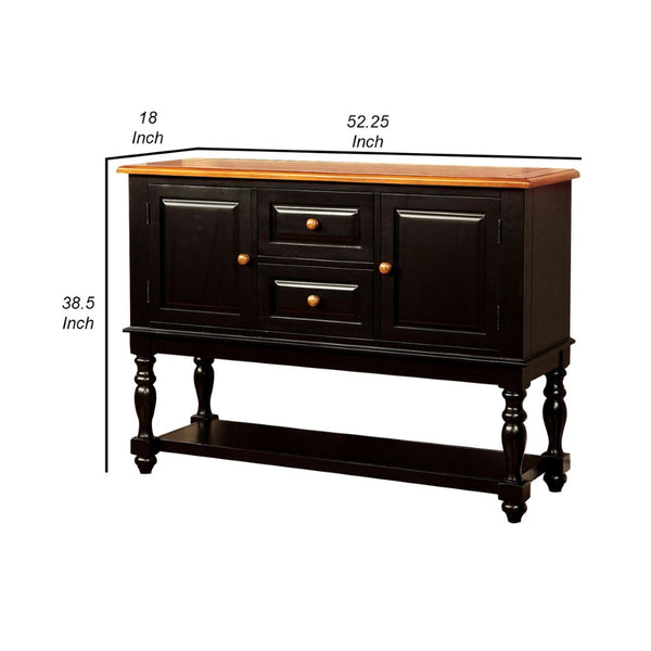 English Elm Black Antique Oak Solid Wood Server with Turned Legs for Farmhouse Dining Rooms B2741P491057
