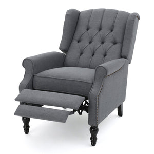English Elm Charcoal Wingback Pushback Recliner with Button Tufted Diamond Fabric Upholstery Charcoal N763P410529E