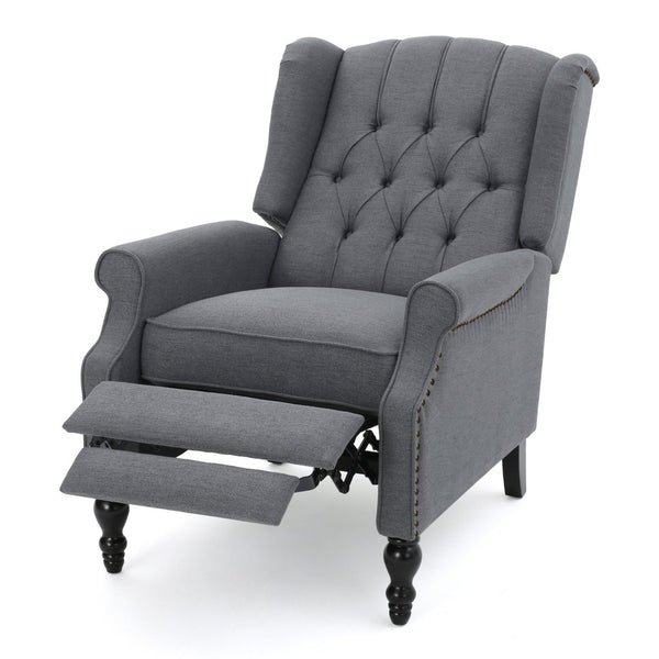 English Elm Charcoal Wingback Pushback Recliner with Button Tufted Diamond Fabric Upholstery Charcoal N763P410529E