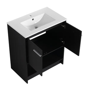 English Elm 30" Freestanding Bathroom Vanity With Soft Closing Doors & Integrated Ceramic Sink For Modern Spaces W1972S00018
