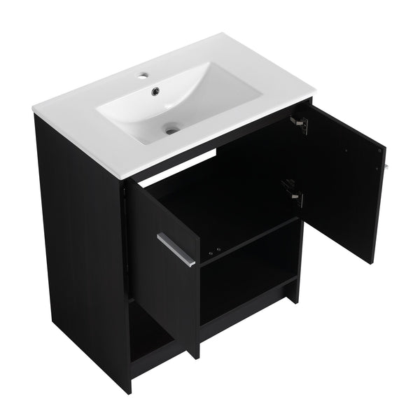 English Elm 30" Freestanding Bathroom Vanity With Soft Closing Doors & Integrated Ceramic Sink For Modern Spaces W1972S00018