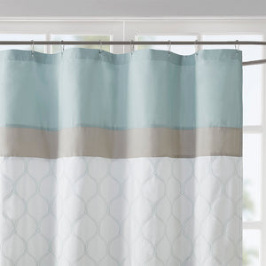 JLA Home 510 Design - Printed Embroidered Shower Curtain in Seafoam Microfiber with Lined Backing, Texture & Machine-Washable Elegance 5DS70-0094