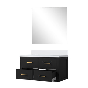 English Elm Black Single Bath Vanity Set With Cultured Marble Countertop & Frameless Mirror For Modern Spaces B2731S01439