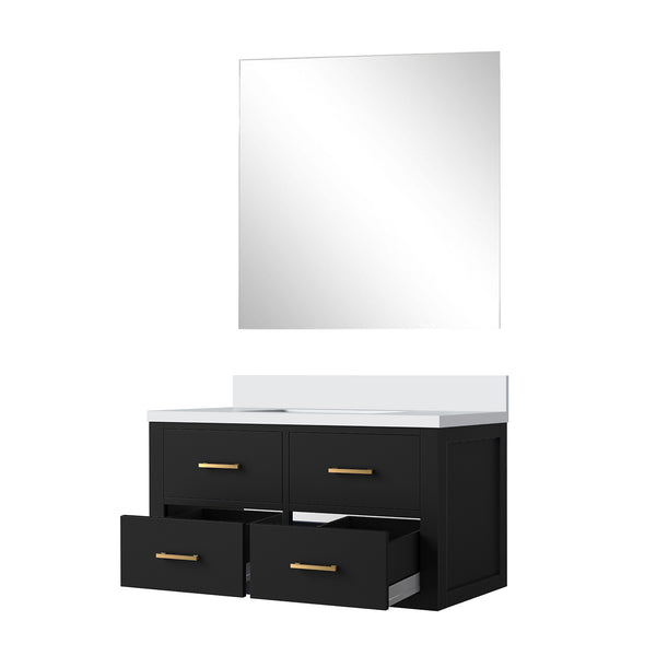 English Elm Black Single Bath Vanity Set With Cultured Marble Countertop & Frameless Mirror For Modern Spaces B2731S01439