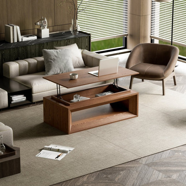 English Elm 43.3'' Wood Veneer Lift Top Coffee Table with Hidden Storage for Living Room Walnut W1435P453255