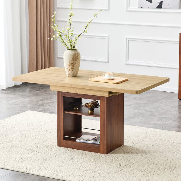English Elm An Extendable Mdf Dining Table with Open Shelf Storage Seats up to Eight Walnut,Wood W1151S04624