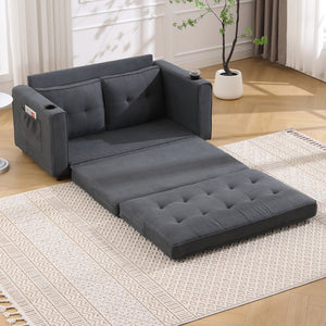 English Elm {VIDEO 3-in-1 Upholstered Futon Sofa Bed Convertible Loveseat with Tufted Back, Cup Holders & Side Pockets Dark Gray W2325P183181