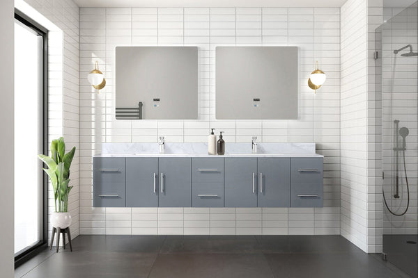English Elm Dark Grey Double Bath Vanity With Carrara Marble Top & Led Mirrors - Stylish Storage Solution! B2731S00836