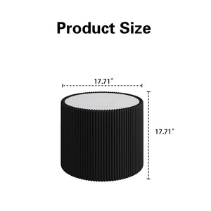 English Elm Light Marble Top Cylinder End Table - Modern Leather-Wrapped Accent For Living Room & Bedroom Use W3081P367623