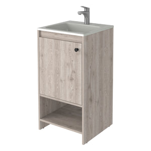 English Elm Chariot Free Standing Vanity Cabinet with Open Shelf and Cabinet Storage, 17.7" W x 33.5" H, Modern Design LIGHT GREY 22 L x 22 W x 6 H B128S00069