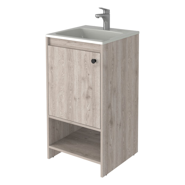 English Elm Chariot Free Standing Vanity Cabinet with Open Shelf and Cabinet Storage, 17.7" W x 33.5" H, Modern Design LIGHT GREY 22 L x 22 W x 6 H B128S00069