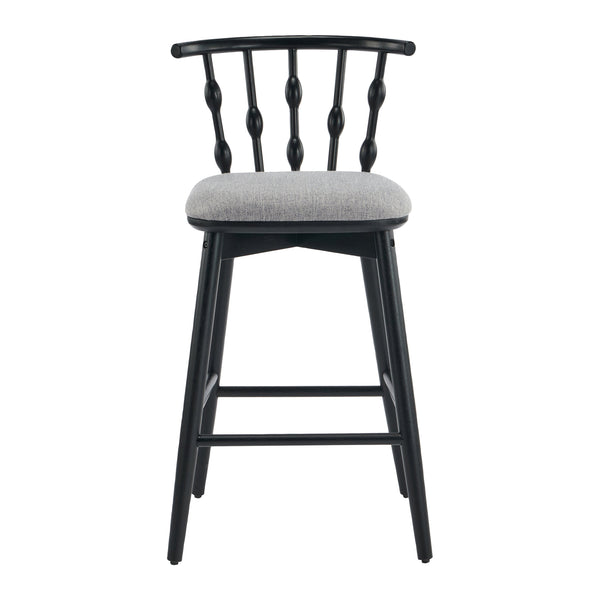 English Elm Christopher Knight Home® - Doria Sculptural Hourglass Back Barstool Set of 2 — Durable Rubberwood Frame, Plush Fabric Seat, Stylish Modern Appeal Black,Grey N775P299416B