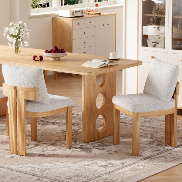 English Elm Indoor Boucle Upholstered Dining Chairs Rubberwood Frame Set of 2 for Modern Spaces N779P379862B