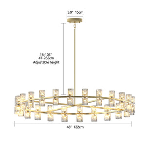 English Elm 48 Gold Wagon Wheel Chandelier with Crystal Shade, 48 G4 LED Lights, Warm 2700K, Hardwired Modern Farmhouse W2312P368695