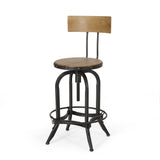 Christopher Knight Home® - Noble House - Ximen Modern Industrial Firwood Adjustable Height Swivel Barstools, Natural and Black Brushed Silver - Set of 2