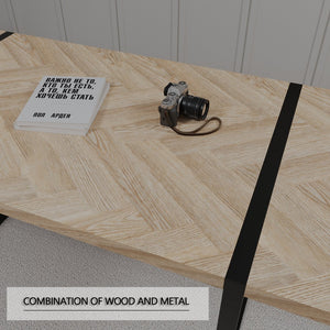 English Elm 59" Dining Table Set - Modern-Rural 4-Piece Mdf & Pu Armless Chairs With Black Metal Legs For Home W2189S00168