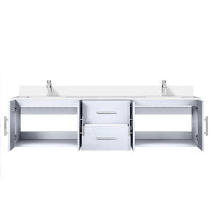 English Elm Glossy 72" Double Bath Vanity with White Quartz Top, Soft-Close Storage, Chrome Faucet Set Durable B2731P258712