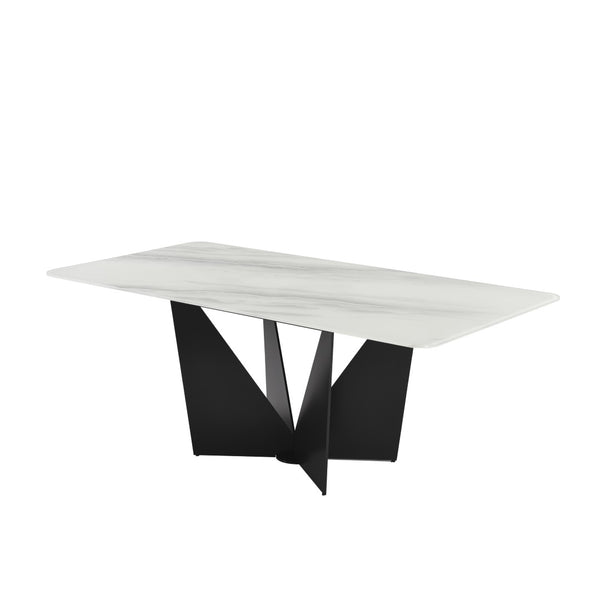 English Elm Olivia Glass Top Rectangular Dining Table with Flared Metal Legs Seats Six B2736S00028