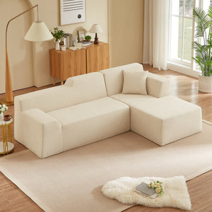 English Elm Modern Corduroy L-shaped Sectional Sofa with High Back for Minimalist Living Rooms W3396P415596
