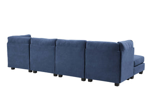 English Elm Faux Leather Modular Sectional Sofa Flexible Pu Upholstered Living Room Seating Dark Blue B2748S00179
