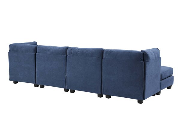 English Elm Faux Leather Modular Sectional Sofa Flexible Pu Upholstered Living Room Seating Dark Blue B2748S00179