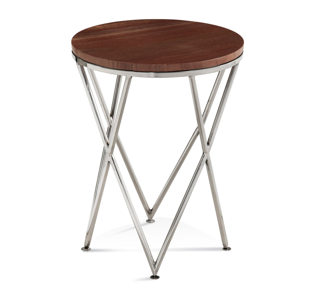 Basset Mirror Thiago Accent Table: Modern Glam With Unique Red Marble Top & Stylish Chrome Geometric Base Brown Marble,Steel 8655-lr-223