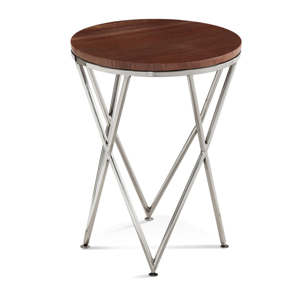 Basset Mirror Thiago Accent Table: Modern Glam With Unique Red Marble Top & Stylish Chrome Geometric Base Brown Marble,Steel 8655-lr-223