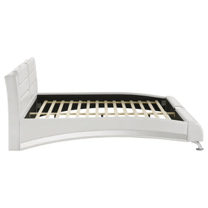 English Elm Caledonia White Sleigh Bed Upholstered in Premium Leatherette with Curved Headboard & Chrome Legs B062S00669