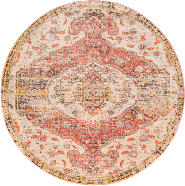 Unique Loom Asheville Tanglewood Machine Made Medallion Rug Multi, Beige/Gold/Light Blue/Light Brown/Light Green/Orange/Salmon 8' 0" x 8' 0"