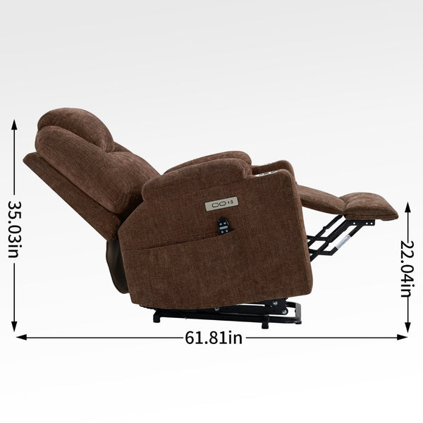 English Elm Up to 350 Lbs Chenille Power Lift Recliner with Massage Heating and Usb Charging Ports Brown W3224S00001