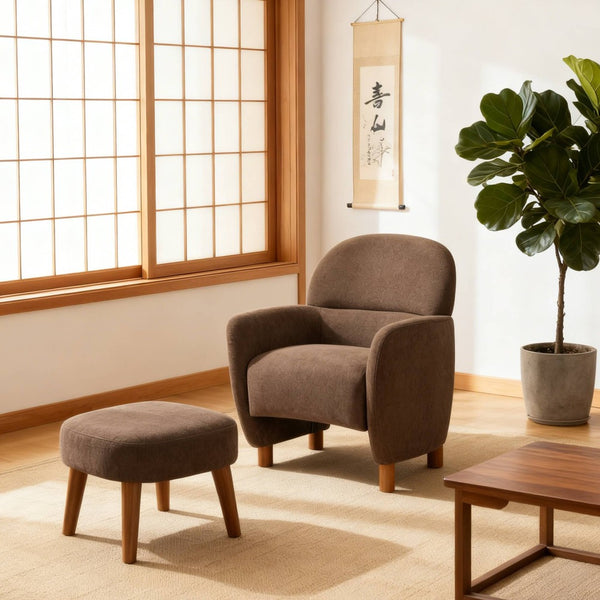 English Elm Modern Upholstered Accent Chair with Ottoman Set for Cozy Reading Nooks and Small Spaces Brown W2085P382559