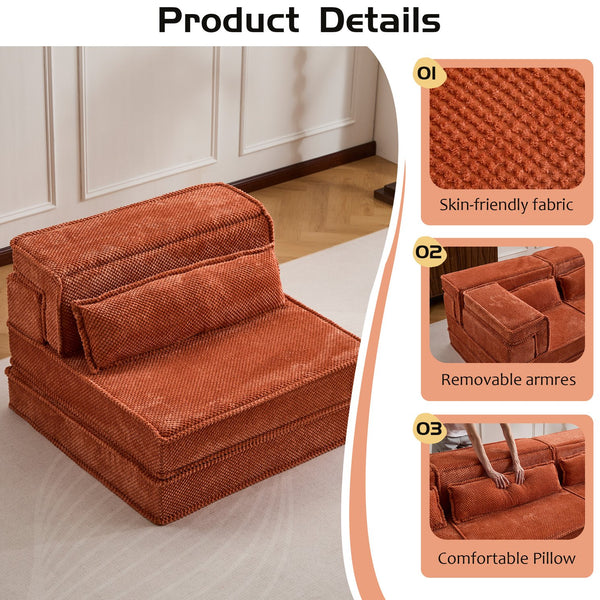 English Elm Compression Modular Sofa Bed - Cozy Orange Fleece, No Assembly, Versatile Design For Every Space! W3723P377145
