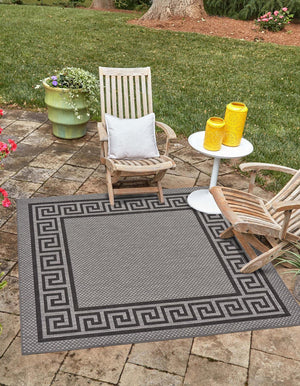 Unique Loom Outdoor Border Greek Key Machine Made Geometric Rug Gray, Black/Gray/Silver 5' 4" x 6' 1"