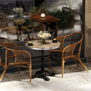 English Elm Marble-look Sintered Stone Square Bistro Table with Sturdy Cast Iron Pedestal Base W3316S00039