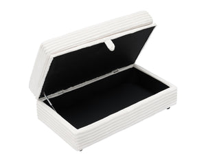 English Elm 47.24-inch corduroy armchair with storage ottoman and USB ports, spring seat, solid wood frame lounge White W3356S00024