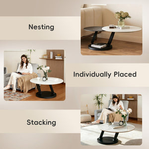 English Elm Round Sintered Stone Nesting Coffee Tables Modern Two-tone Set for Living Room W5096S00001