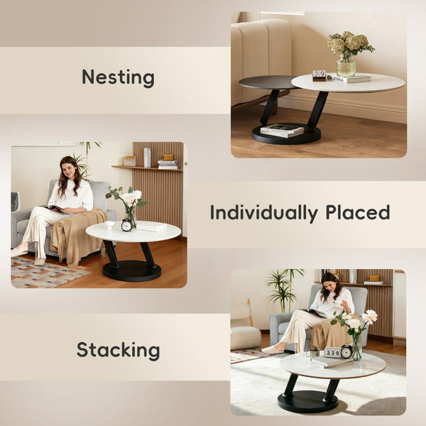 English Elm Round Sintered Stone Nesting Coffee Tables Modern Two-tone Set for Living Room W5096S00001