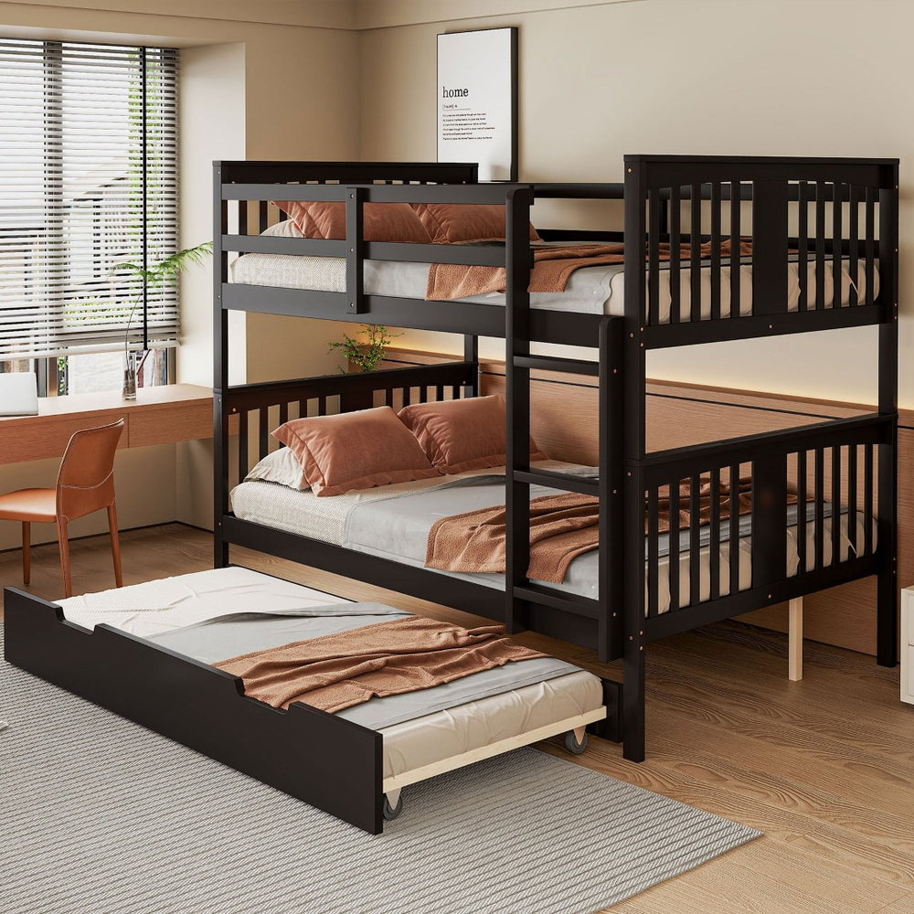 English Elm Full Over Bunk Bed with Twin Trundle Solid Pine Frame Gray Convertible LT100204AAP