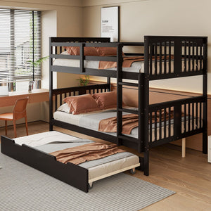 English Elm Full Over Bunk Bed with Twin Trundle Solid Pine Frame Gray Convertible LT100204AAP