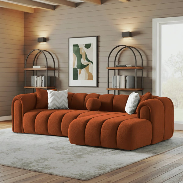 English Elm Beatrice Channel Tufted Boucle Sectional Sofa Deep Seating Modern Living Room Burnt Orange B183S00219