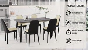 English Elm 55.12-70.87" Expandable Dining Set 7 Piece Industrial Mdf Table with Pu Upholstered Chairs Beige+Grey,Black W2189S00911