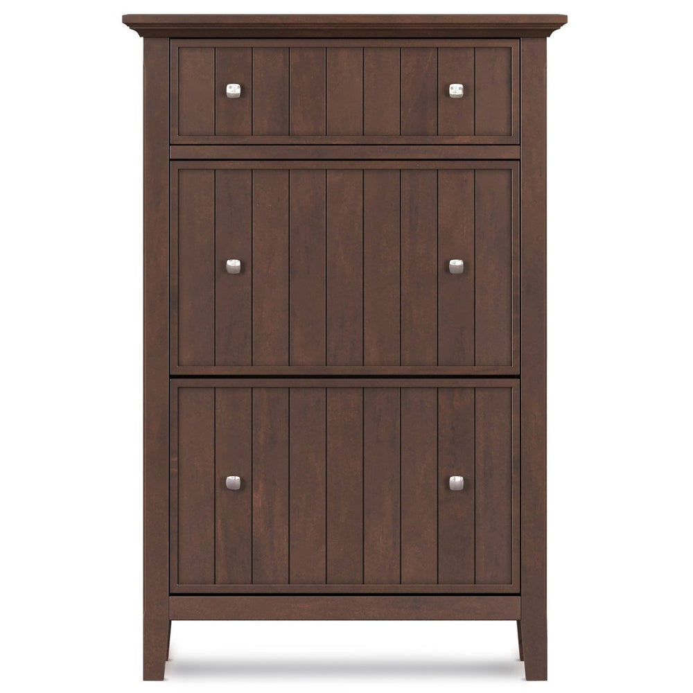 English Elm Acadian Solid Wood Entryway Shoe Cabinet with Tilt Doors Tapered Legs Brunette Finish B136P436049