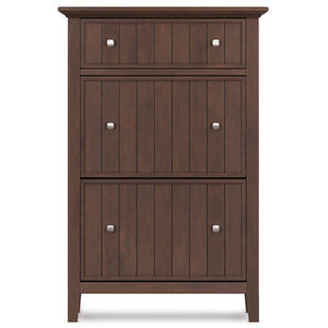 English Elm Acadian Solid Wood Entryway Shoe Cabinet with Tilt Doors Tapered Legs Brunette Finish B136P436049