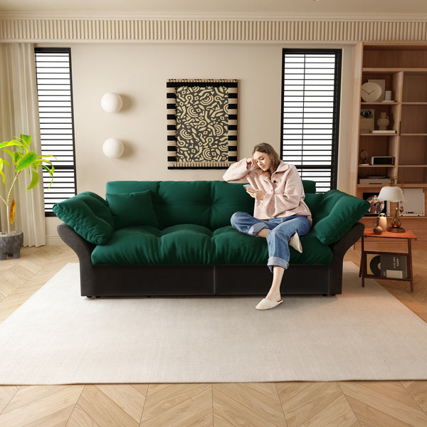 English Elm 74.8" Queen Pull Out Sofa Bed - Stylish 3-In-1 Convertible Velvet Loveseat With Pillows For Comfort W1885S00217