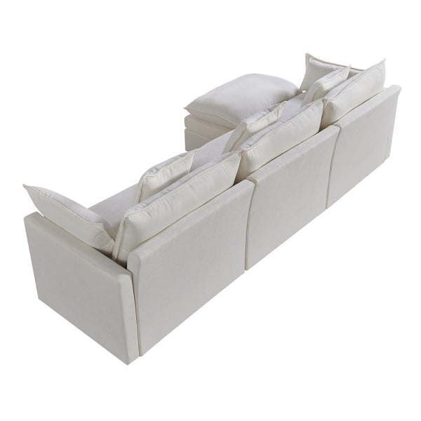 English Elm 108.66"Modern Chenille L-Shaped Sectional Sofa with Convertible Chaise, Solid Wood Frame, Plush Foam Comfort and Ottoman Set for Spacious Living Room White W1036S00057