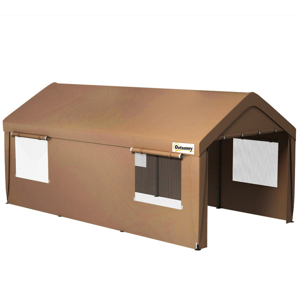 English Elm Outsunny 10x20 Portable Carport Galvanized Steel Frame Uv Canopy with Ventilated Windows W2225P229100