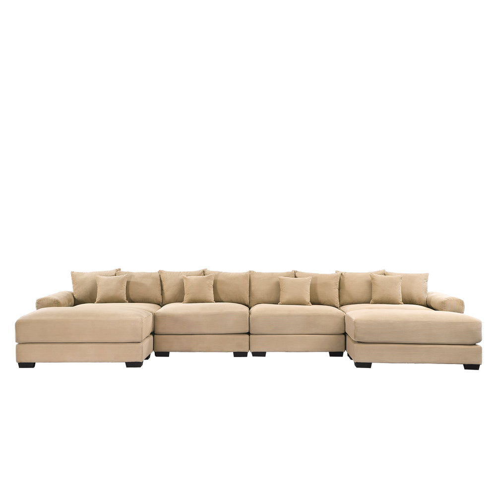 English Elm 170"Oversized Modular U-Shape Sectional Couch - Premium Corduroy, Deep Seats, 12 Pillows, Easy Assembly! W714S01312
