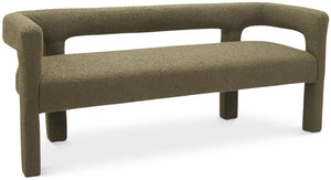 Athena Olive Green Boucle Fabric Bench 865Olive Meridian Furniture