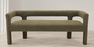 Athena Olive Green Boucle Fabric Bench 865Olive Meridian Furniture