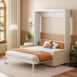 English Elm Full Size Murphy Wall Bed with Integrated Linen Sofa for Studio or Guest Room White LP000890AAK-1